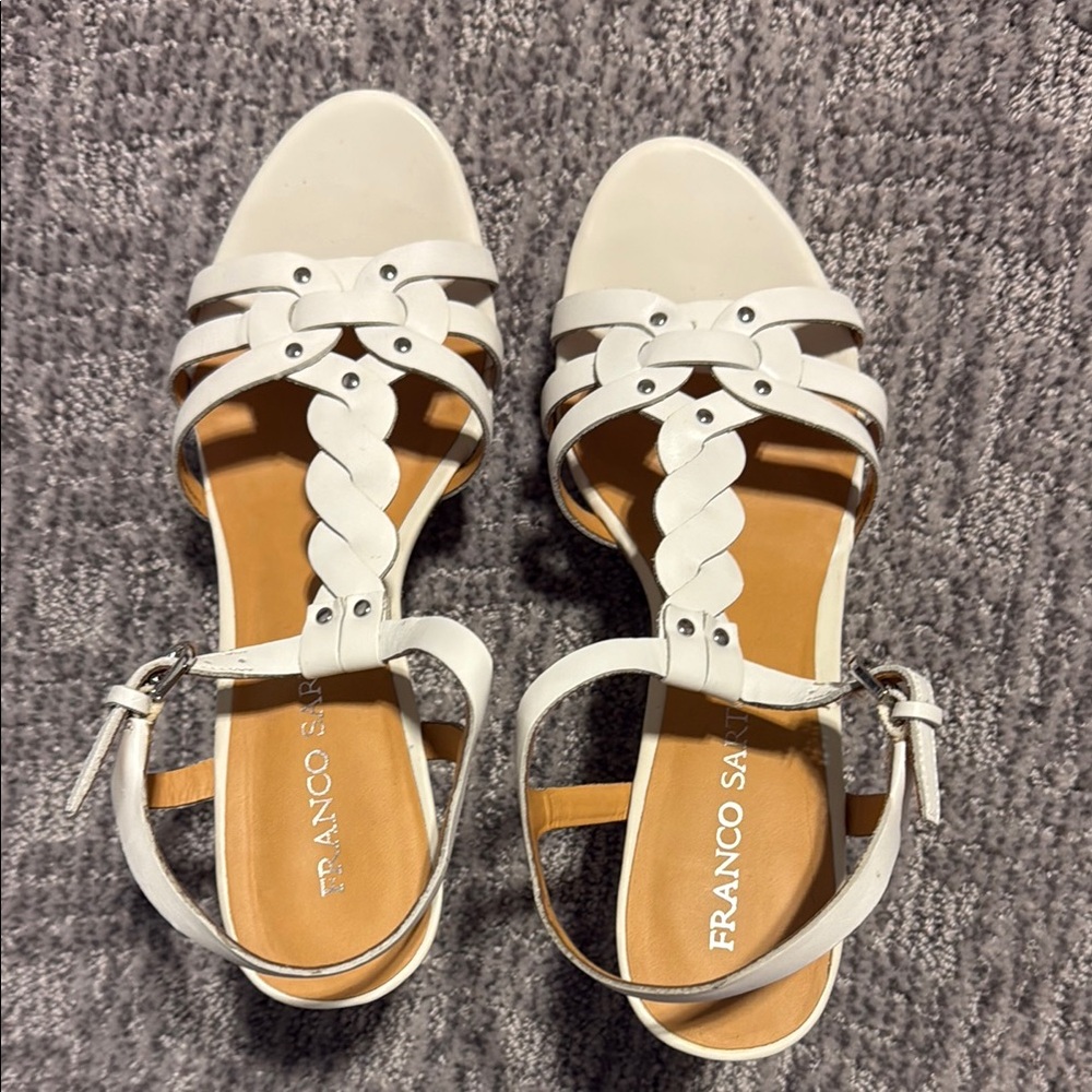 Franco Sarto White Sandals with Crisscross Straps